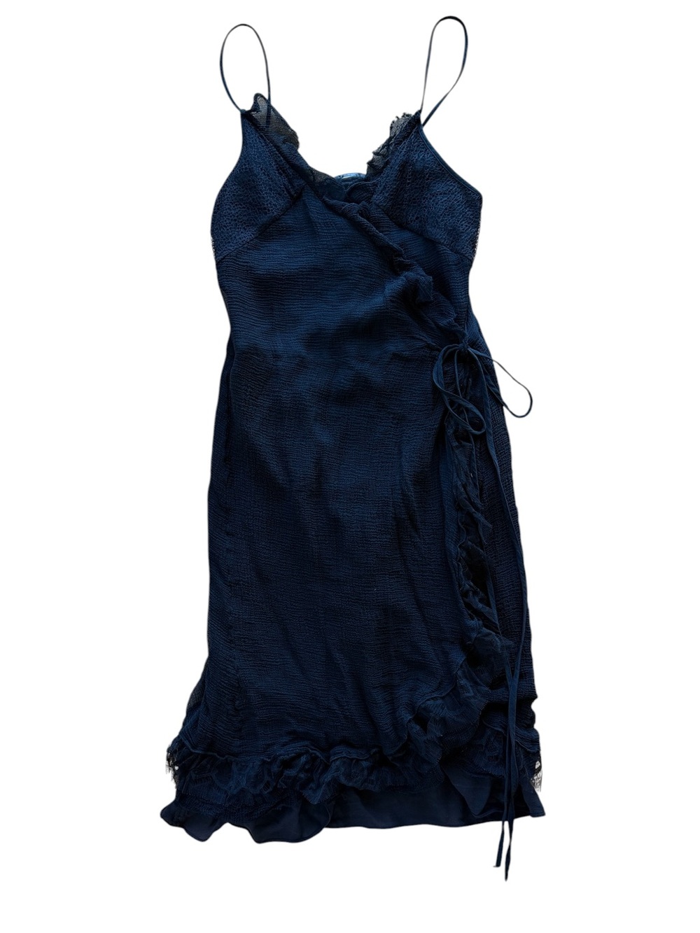 Proenza Schouler Silk Vintage Textured Ruffle Wrap Dress Black